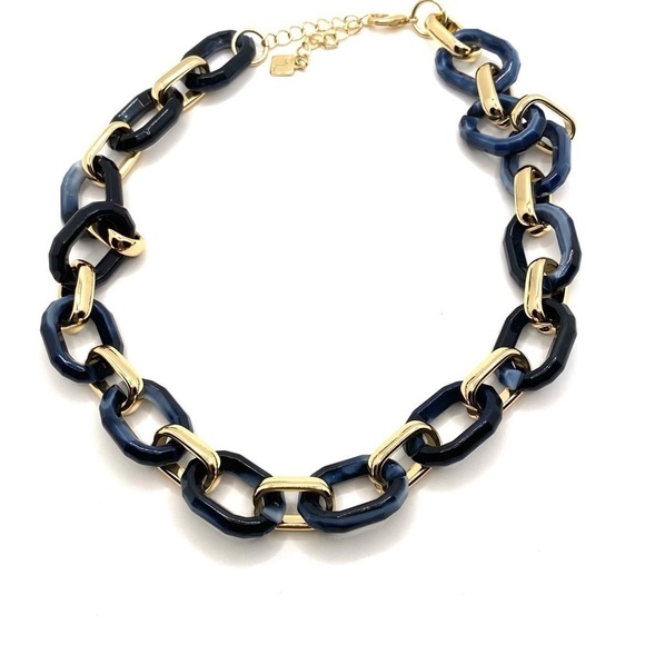 Park Lane Necklace Chunky Dark Blue Marbled Gold Tone Statement New Roman - Picture 5 of 9